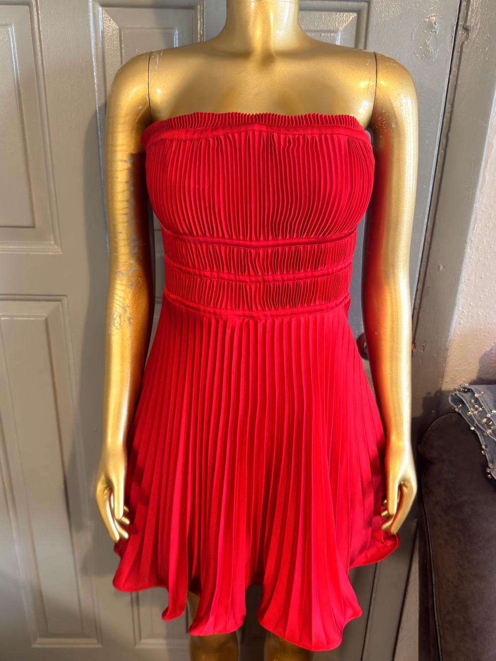 Taylor Strapless Pleated Red Mini Dress